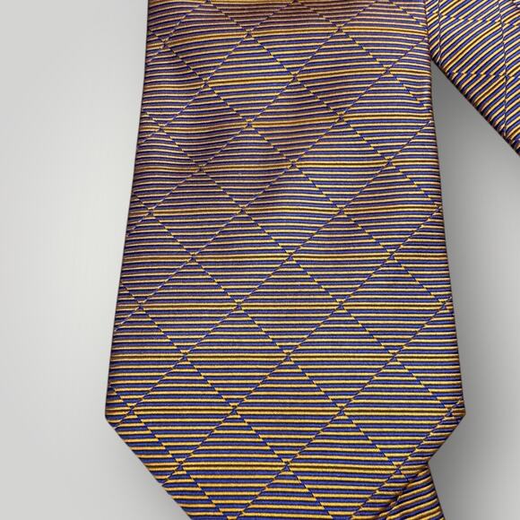 Gianfranco Ferré Silk Tie Blue Yellow Geometric Pattern Made in Italy - Picture 5 of 6